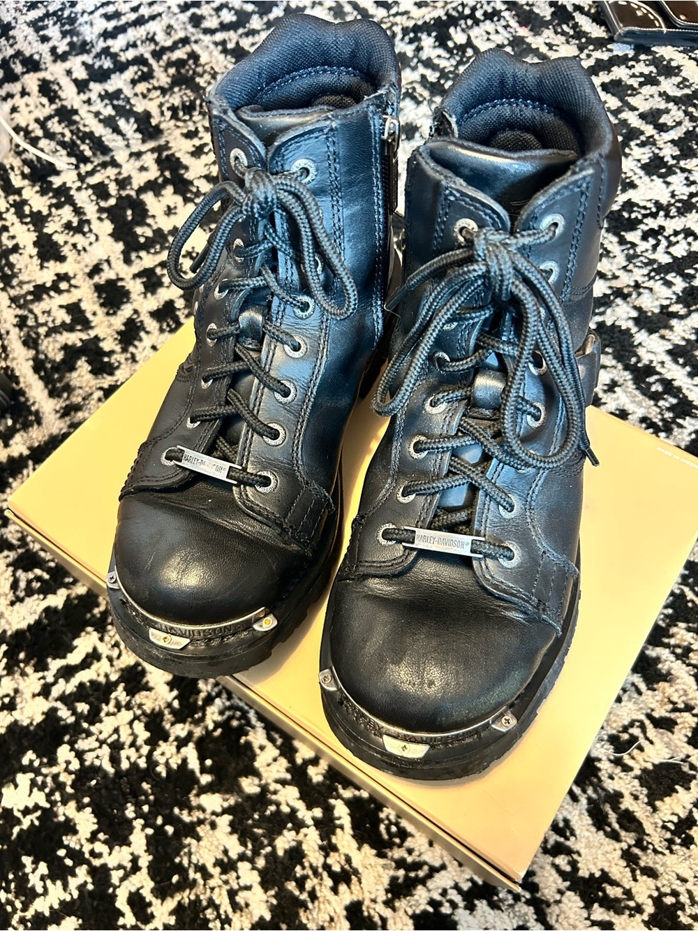 Harley Davidson Black Lace-Up Leather Combat Boots Size 6